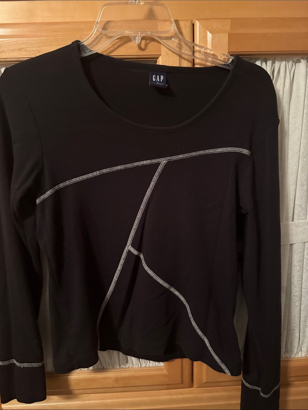 GAP Black Long Sleeve Top with Contrast Gray Stitching